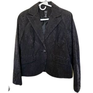 W Work to Weekend Blazer Black Floral Damask Jacquard Pinstripe Size 8 Lined